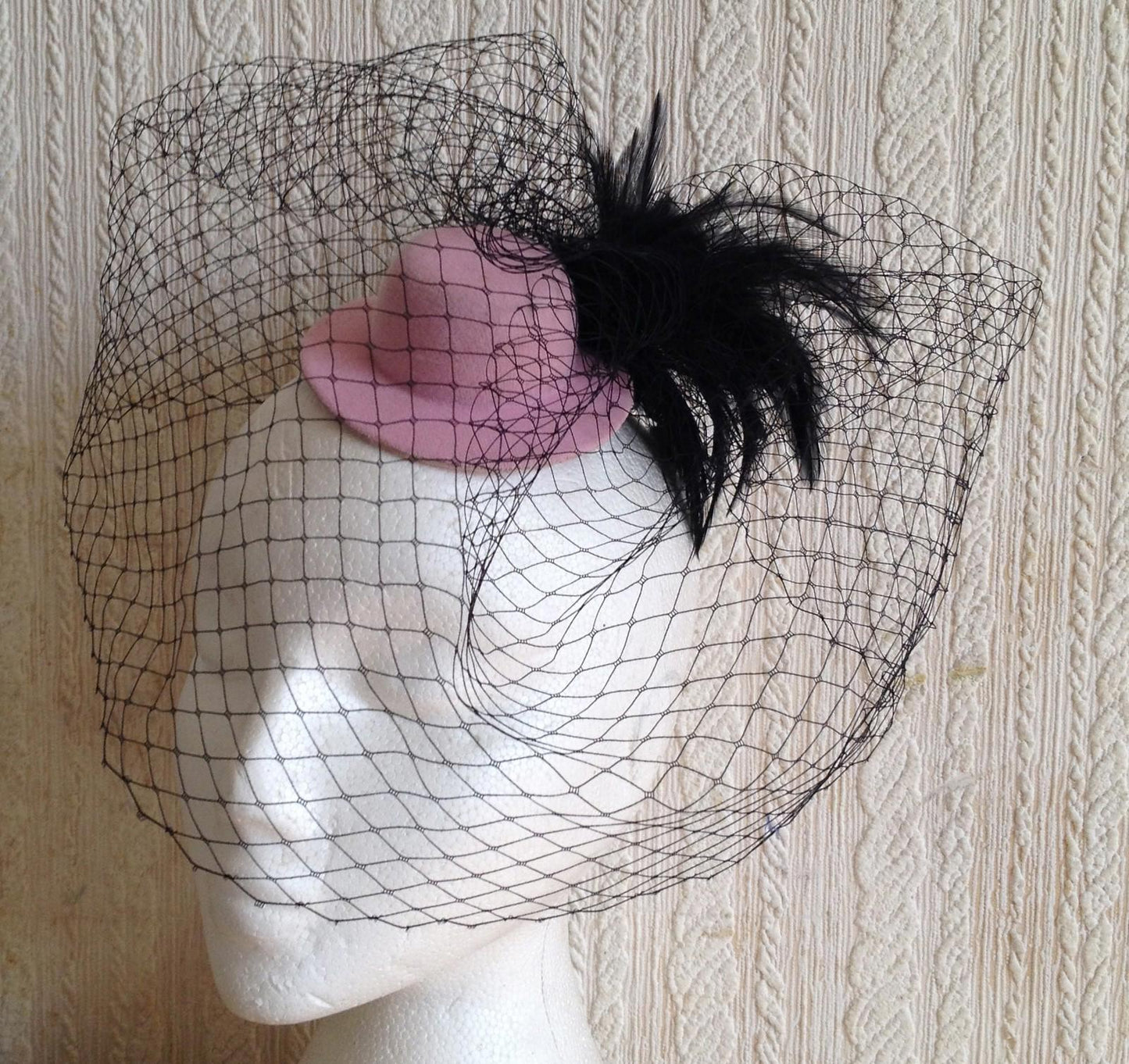 black veiling feather pink mini top hat fascinator millinery wedding ascot party