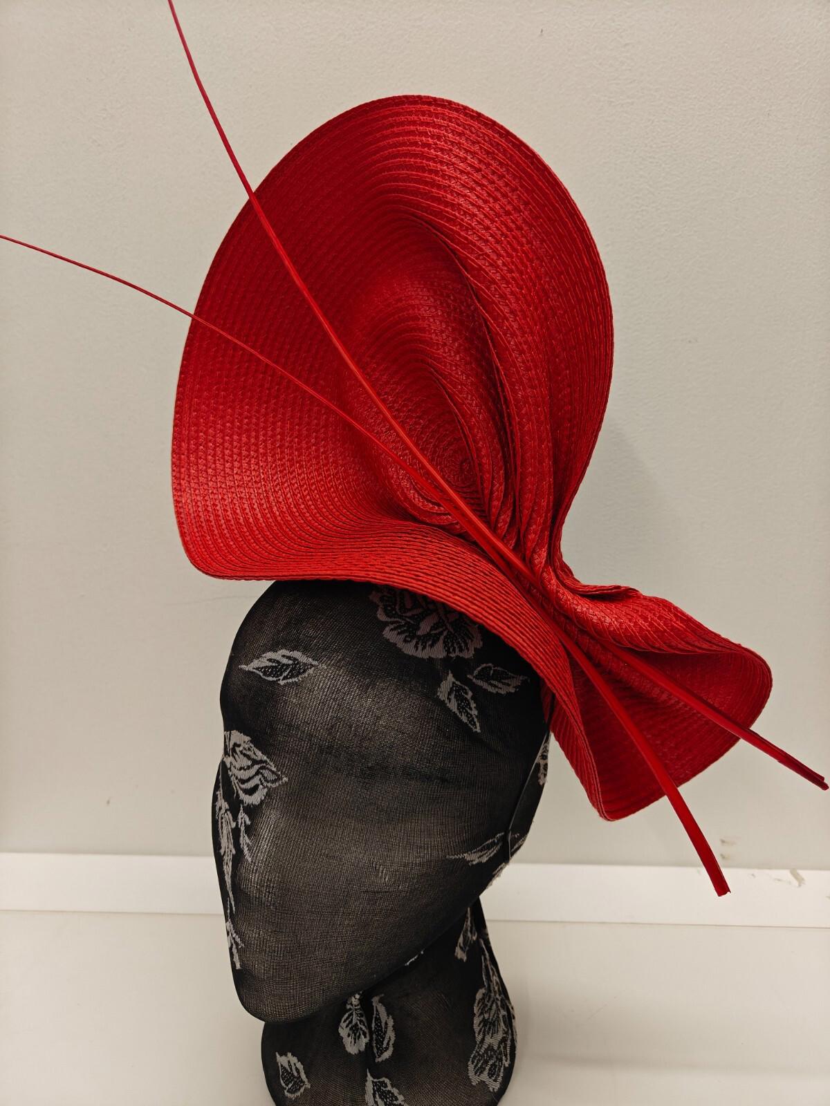 red large straw fascinator ostrich quill spine millinery headband wedding hat