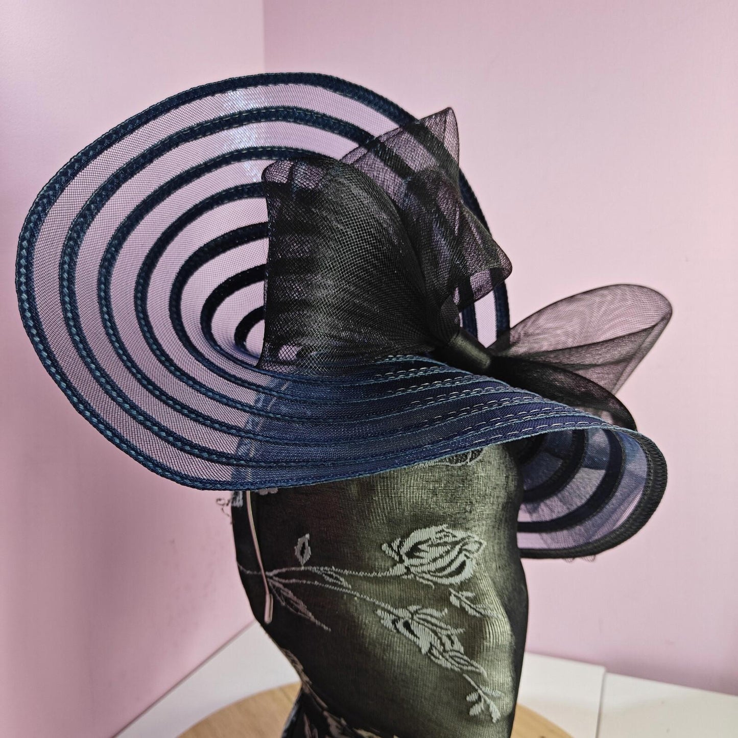 navy blue black bow fascinator millinery wedding hat Kentucky Derby Royal Ascot