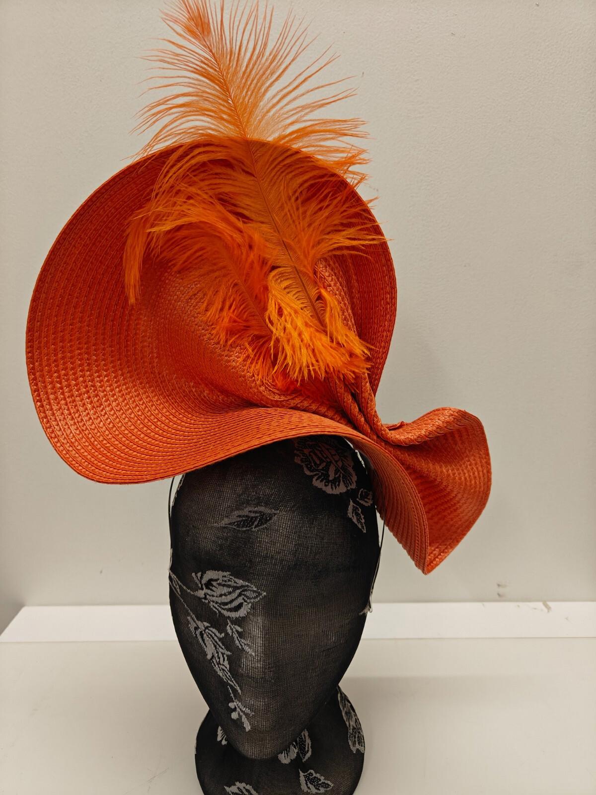 orange large straw fascinator ostrich feather millinery headband wedding hat