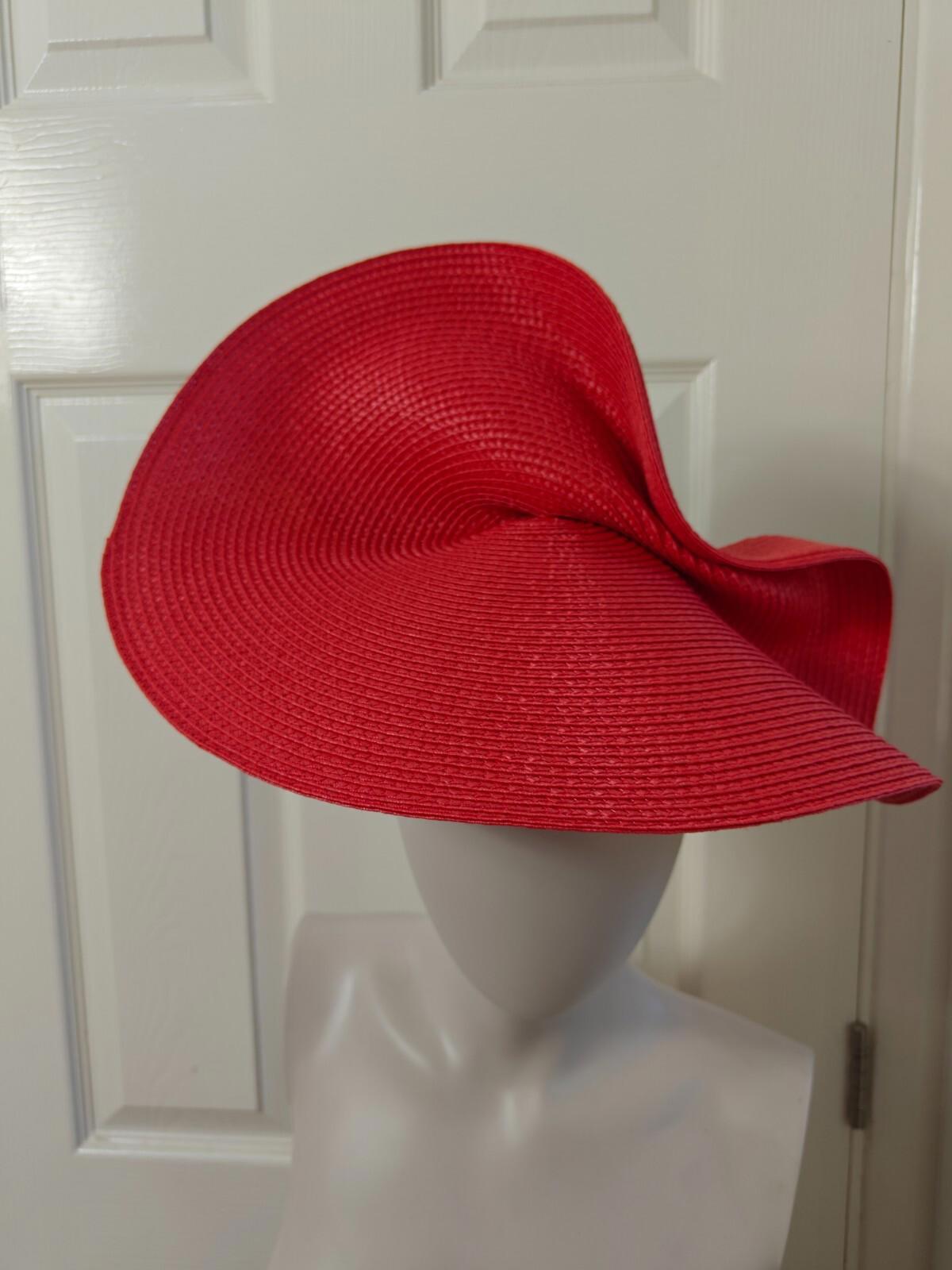 bright red large straw fascinator millinery burlesque headband wedding hat