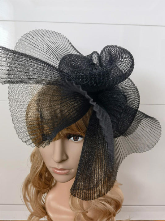 black fascinator millinery burlesque wedding hat hair piece ascot race bridal