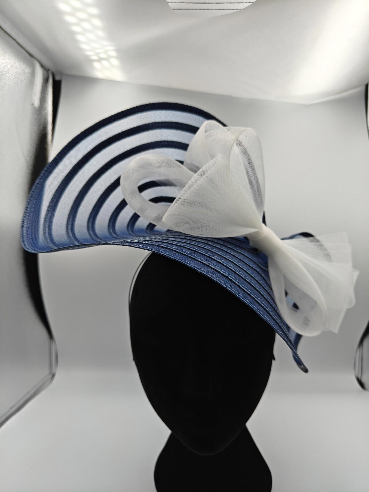 navy blue white bow straw fascinator millinery burlesque headband wedding hat