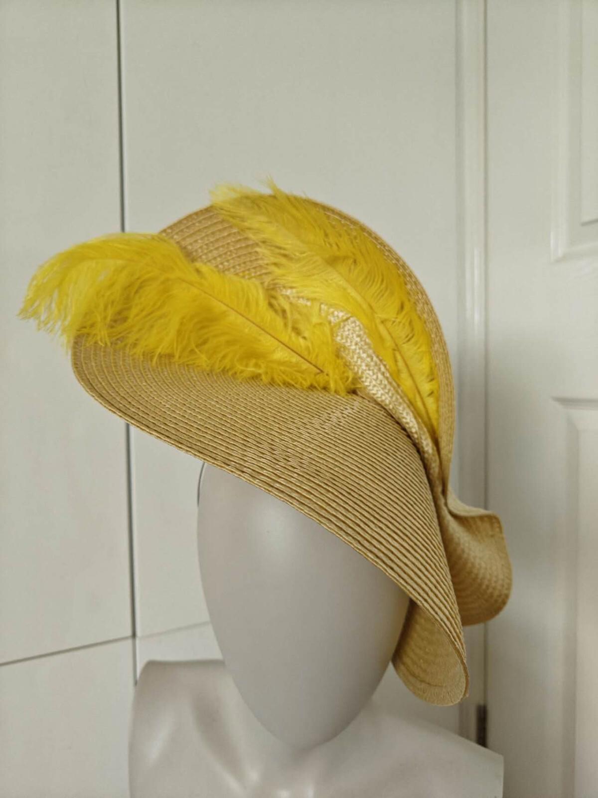 yellow gold straw fascinator ostrich feather millinery headband wedding hat