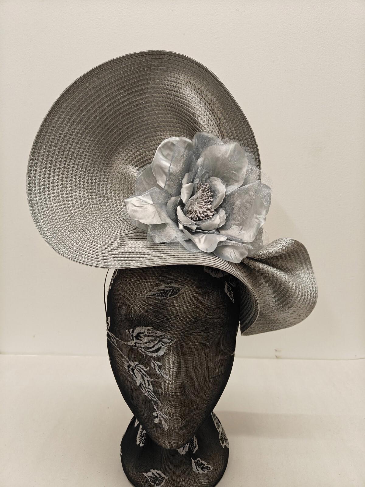 grey flower large straw fascinator millinery burlesque headband wedding hat