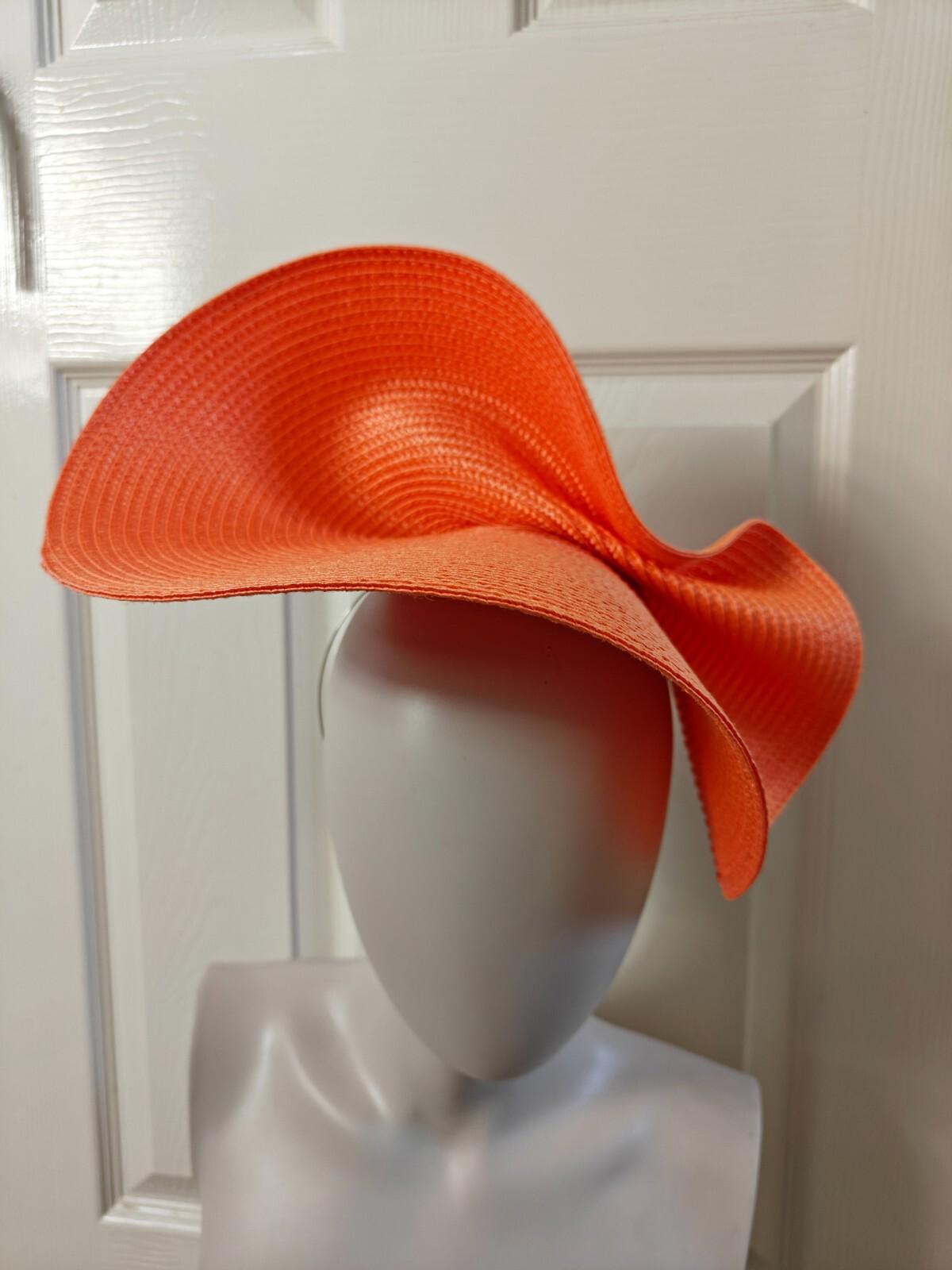 Orange large straw fascinator millinery burlesque headband wedding hat