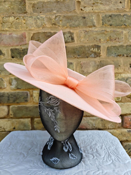 peach pink large fascinator wedding hat  Kentucky Derby Royal Ascot bow