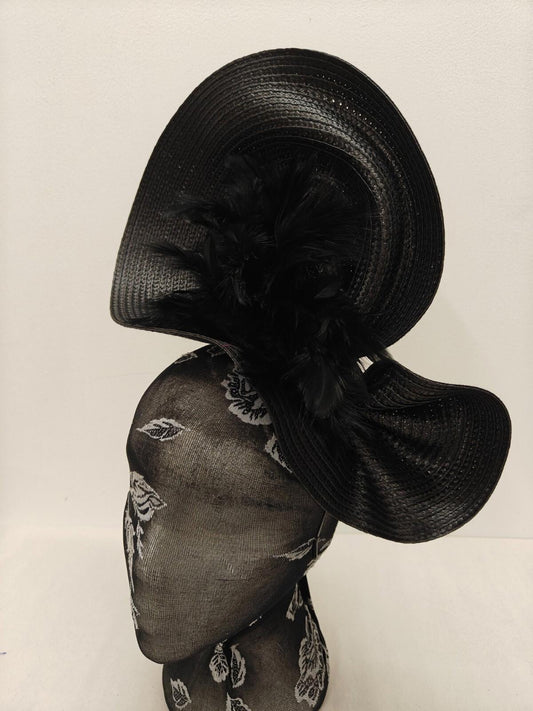 black flower large straw fascinator millinery burlesque headband wedding hat