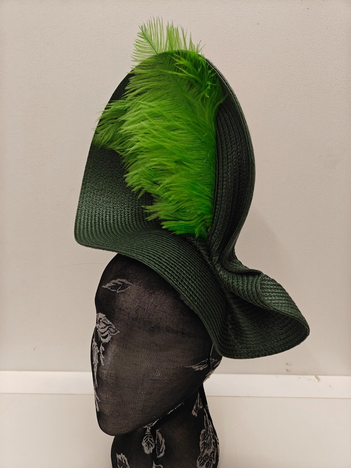 green large straw fascinator ostrich feather millinery headband wedding hat