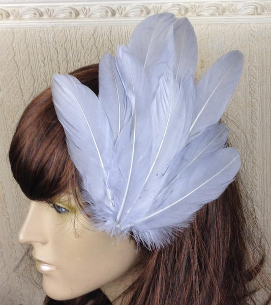 light grey feather fascinator millinery hair clip wedding piece ascot race