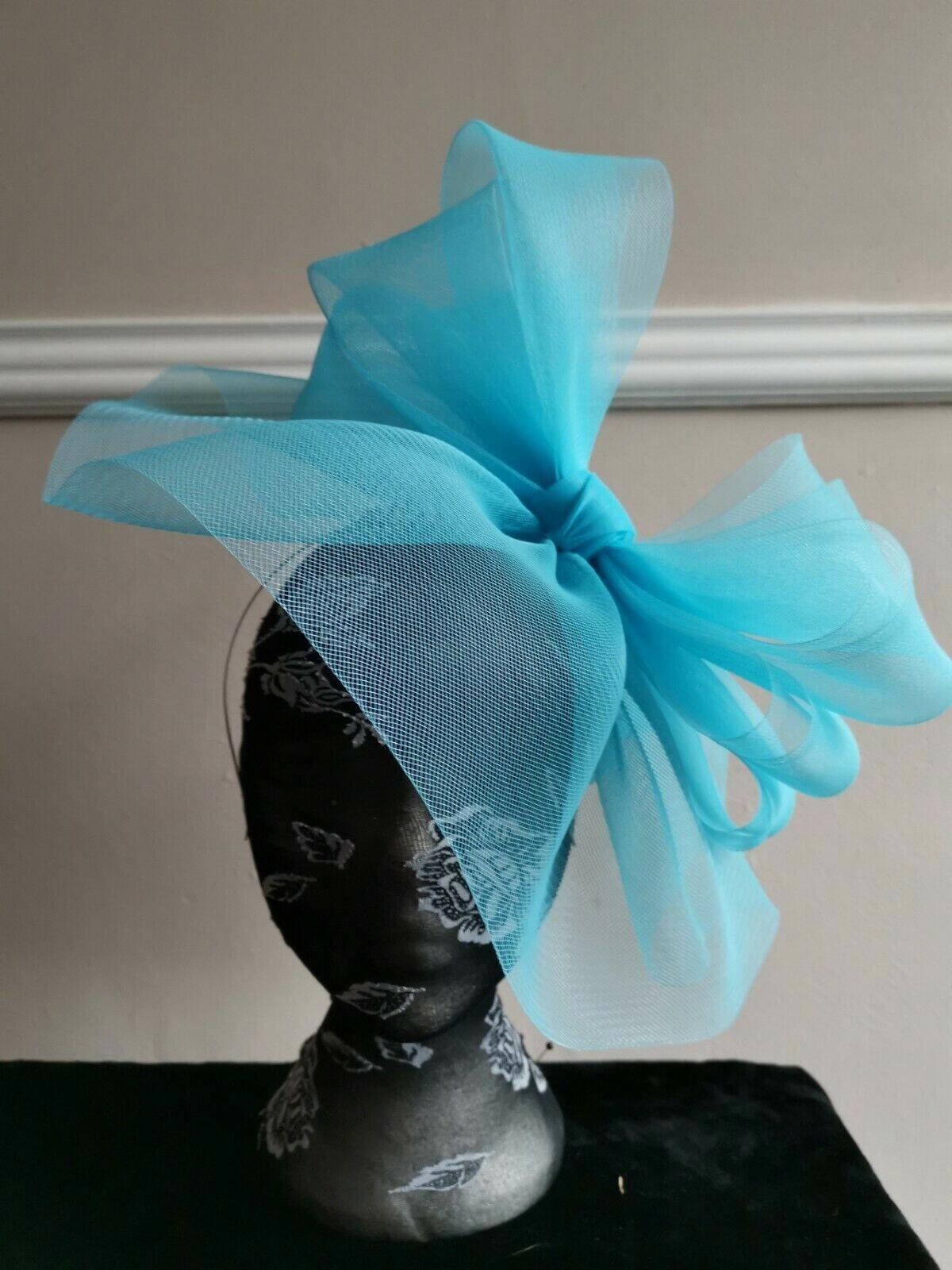 Turquoise blue headband crinoline fascinator millinery hat wedding ascot