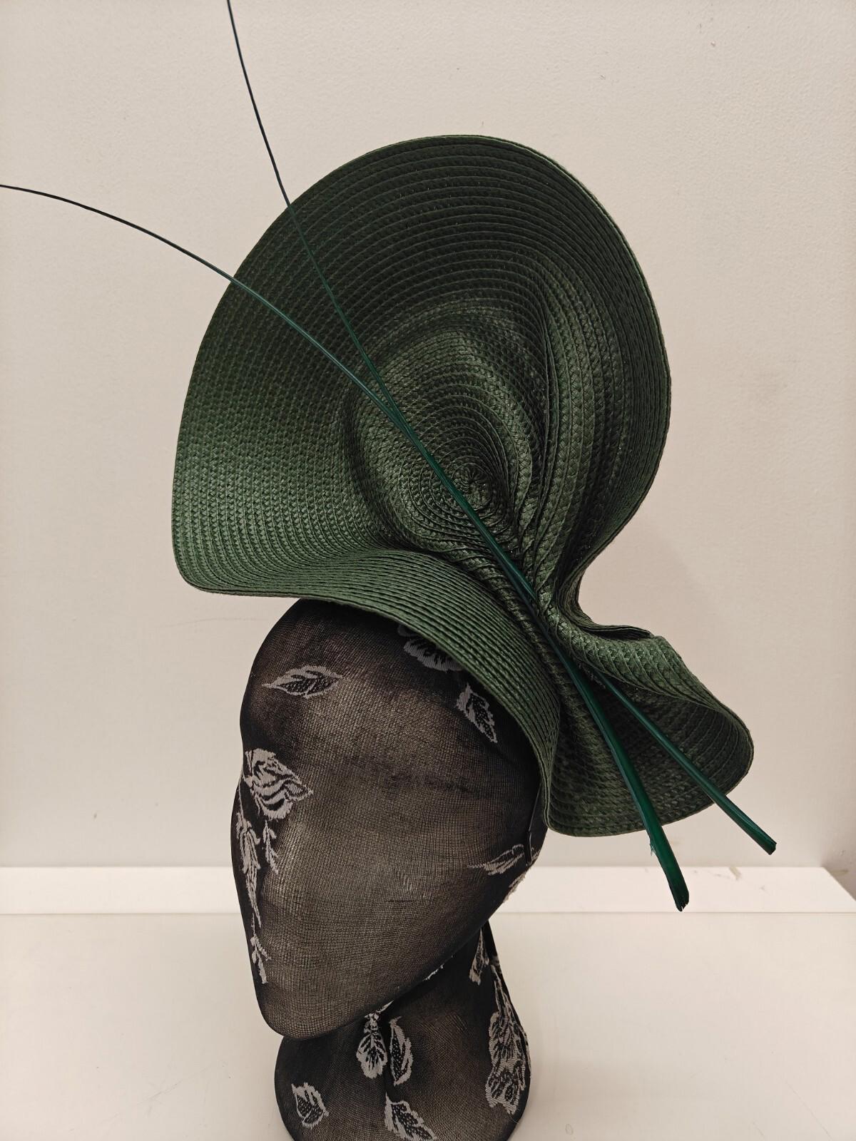 green large straw fascinator ostrich quill spine millinery headband wedding hat