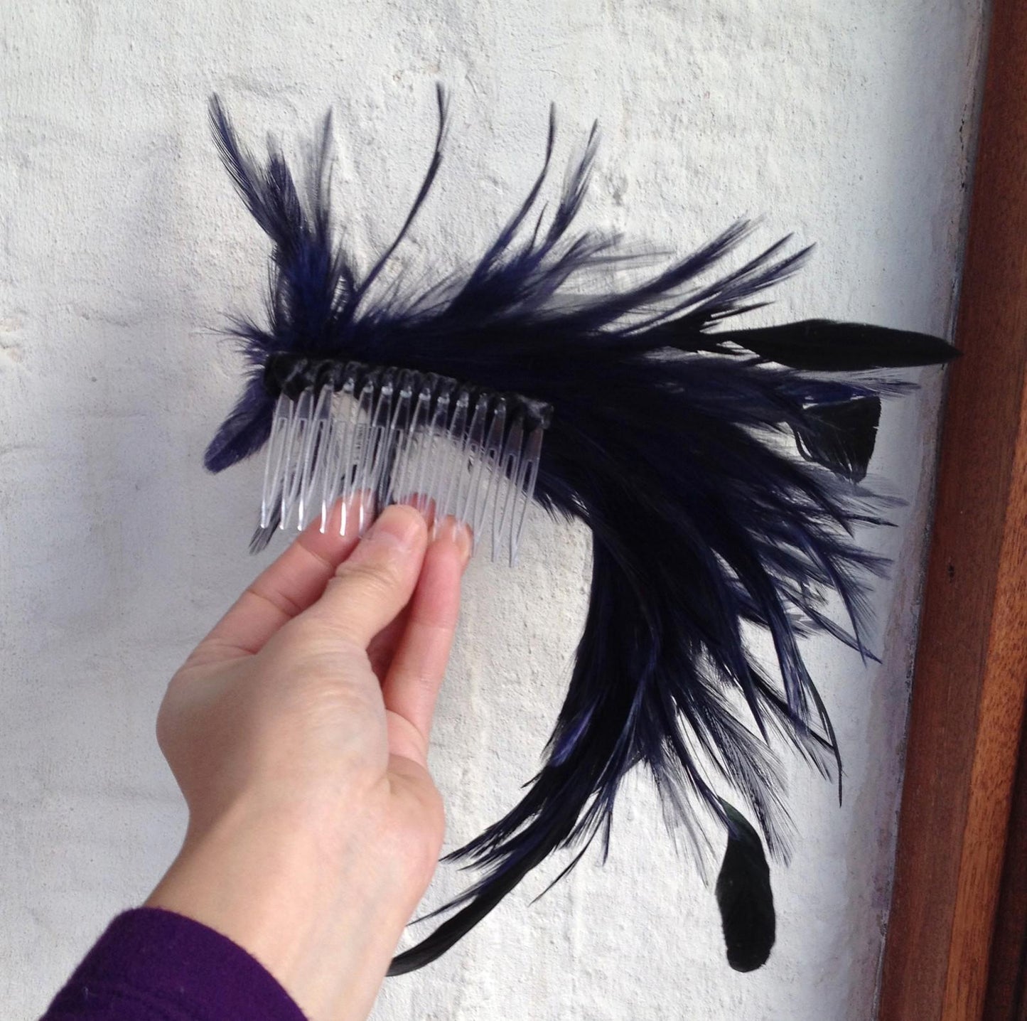 navy blue feather comb fascinator millinery wedding ascot hat hair piece