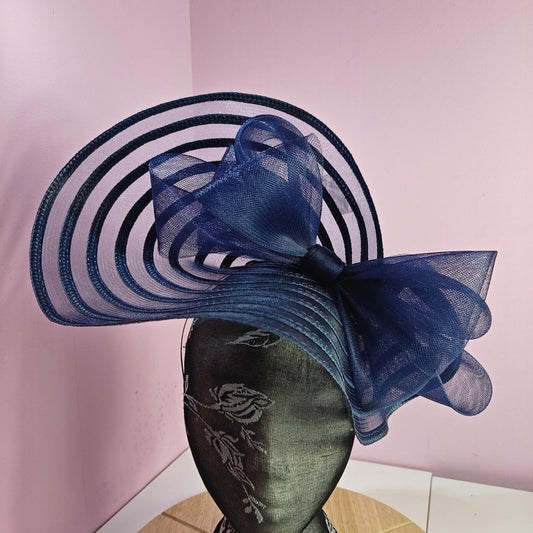 navy blue bow fascinator millinery wedding hat Kentucky Derby Royal Ascot