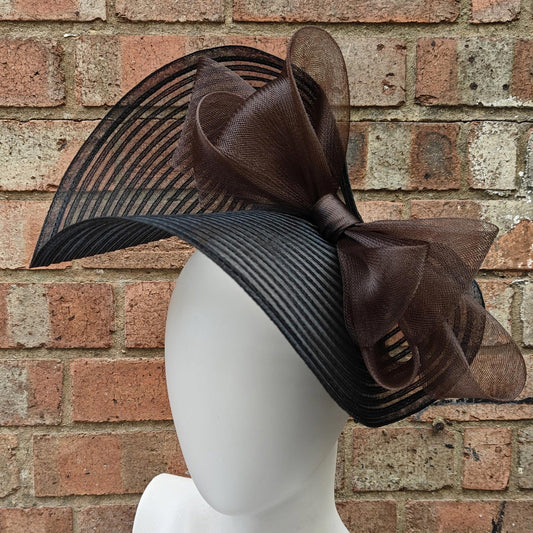 black dark brown bow crinoline fascinator millinery headband wedding hat party cosplay