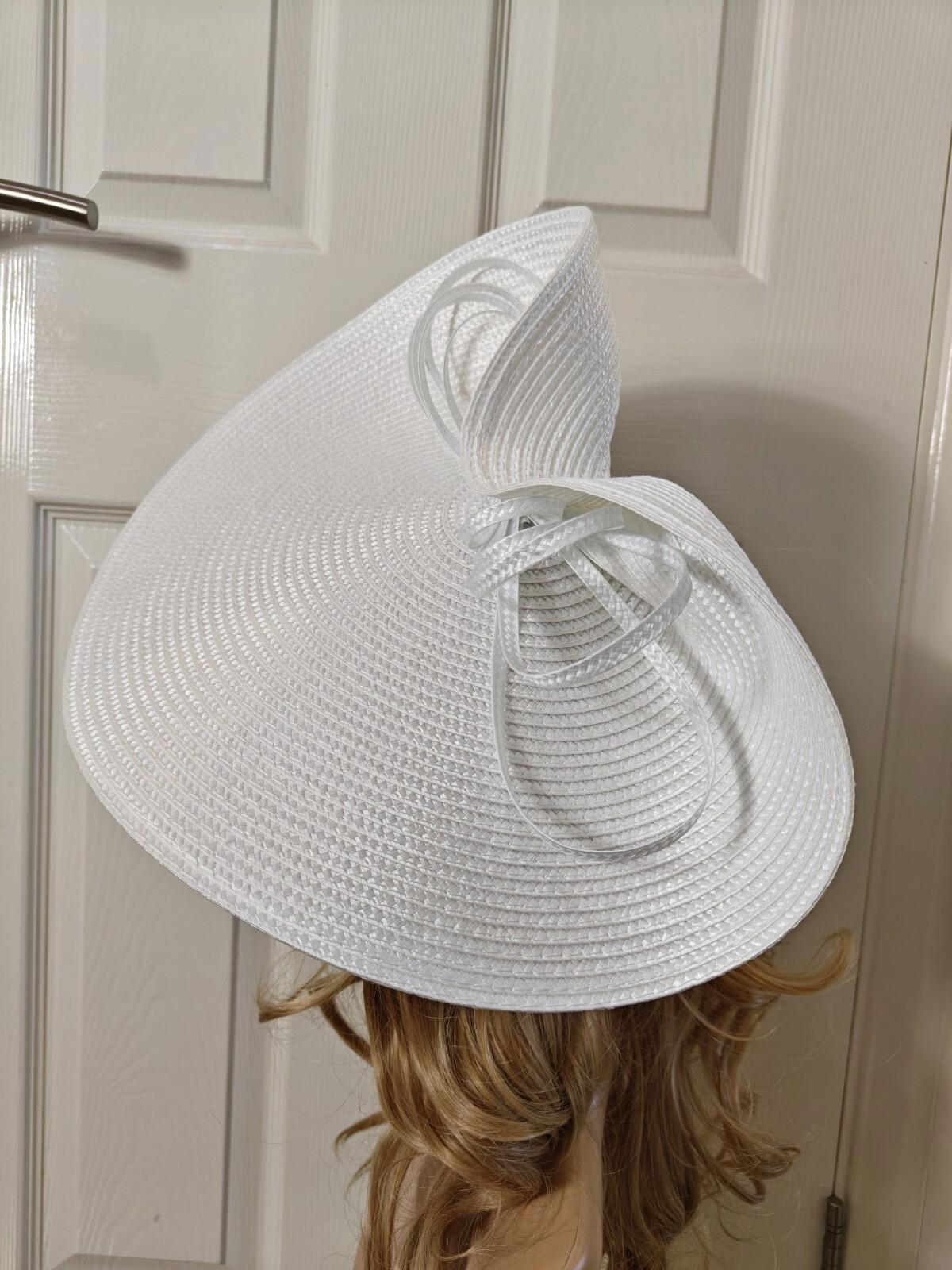 white large straw fascinator millinery burlesque headband wedding hat