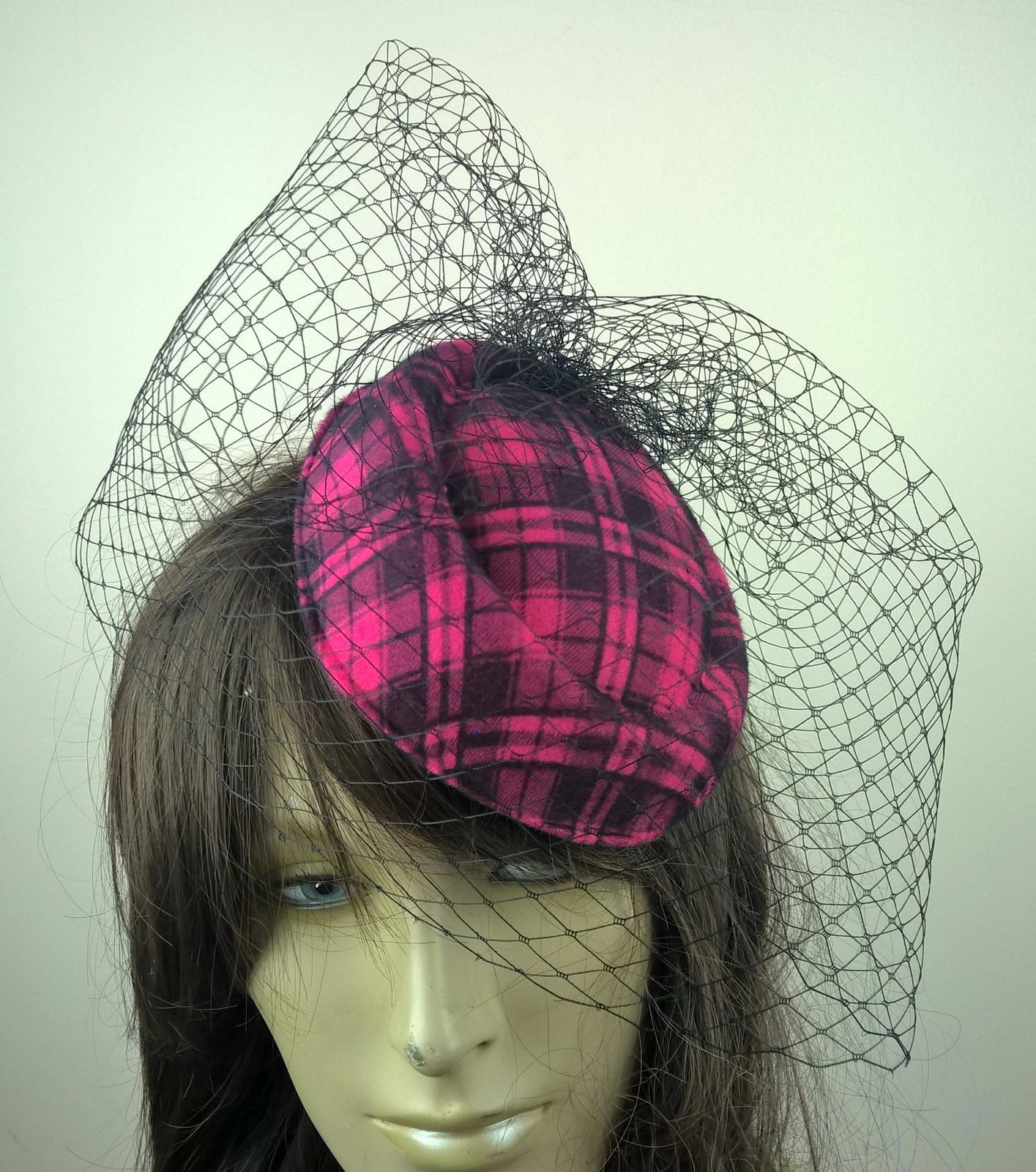 hot pink felt mini pill box hat black veiling french veil fascinator wedding