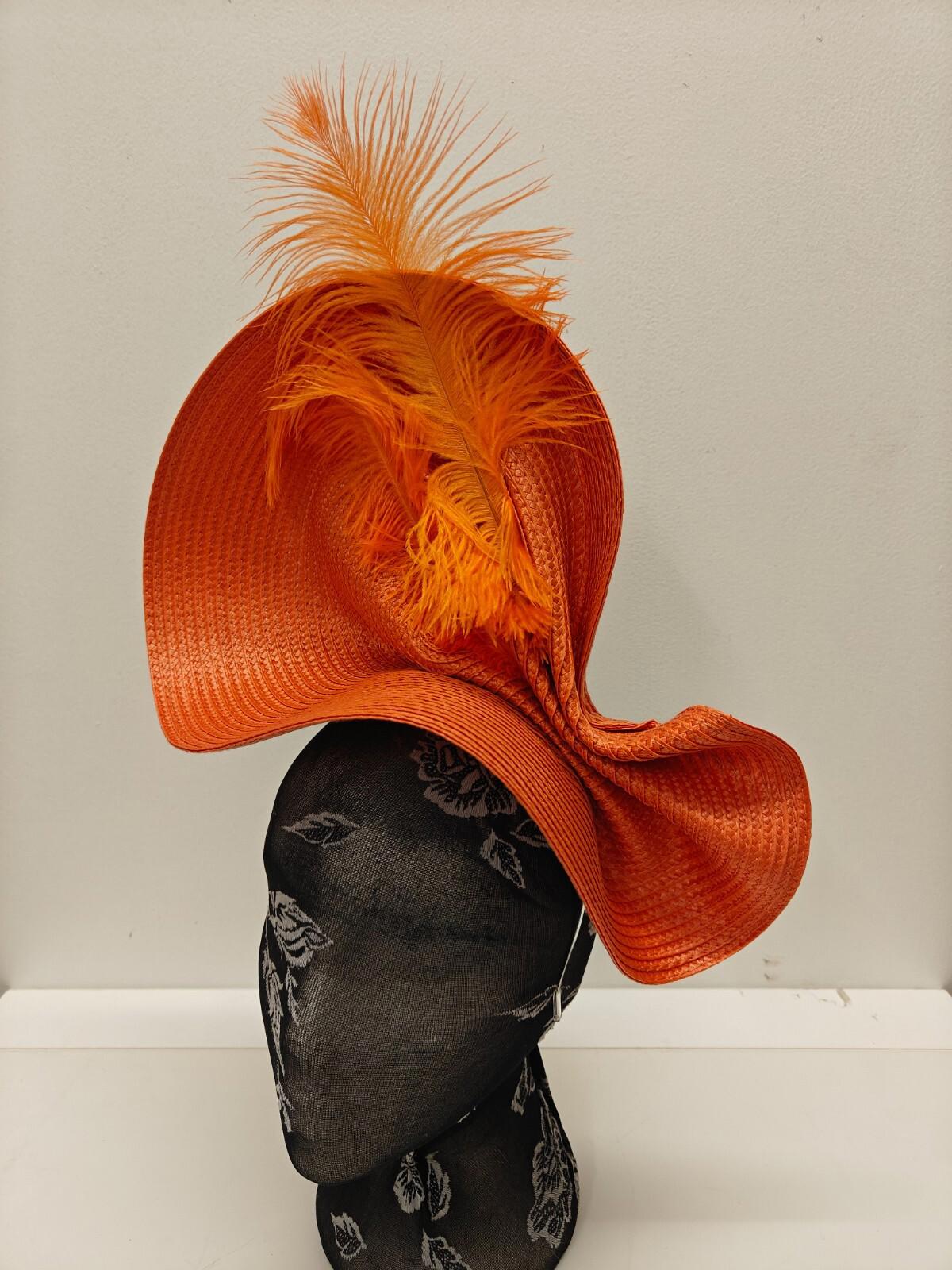 orange large straw fascinator ostrich feather millinery headband wedding hat