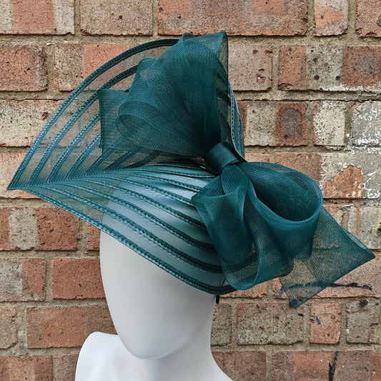 dark green straw fascinator millinery burlesque headband wedding hat bow