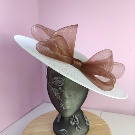 white brown large fascinator wedding hat  Kentucky Derby Royal Ascot bow