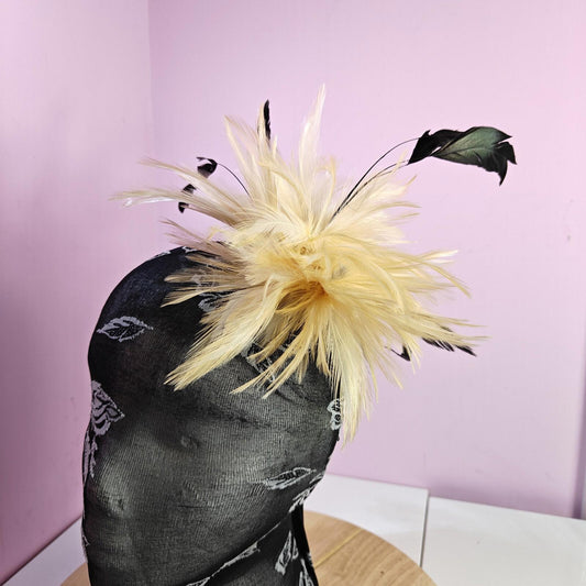nude cream peach black fascinator millinery feather brooch clip hat