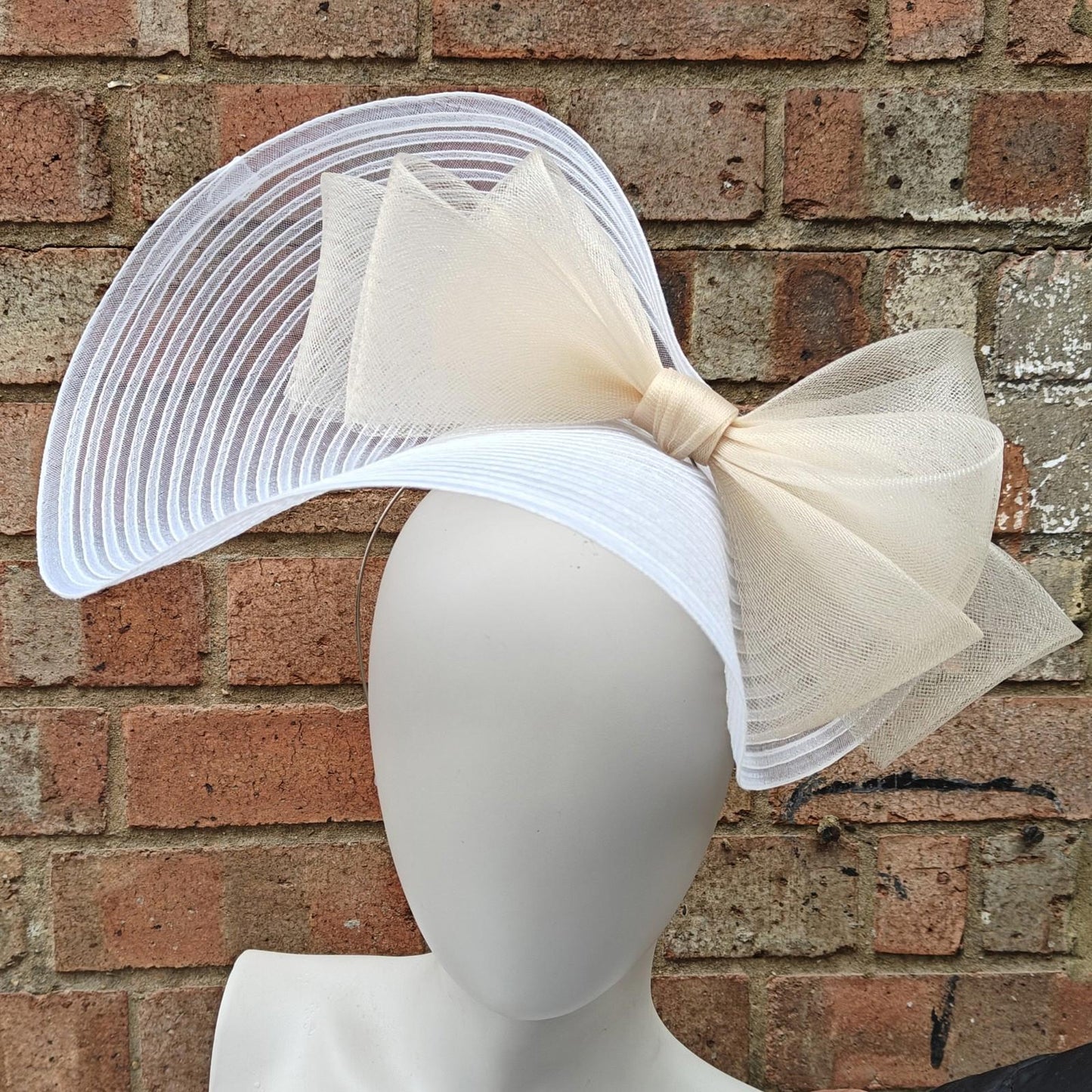 white cream bow crinoline fascinator millinery headband wedding hat party cosplay