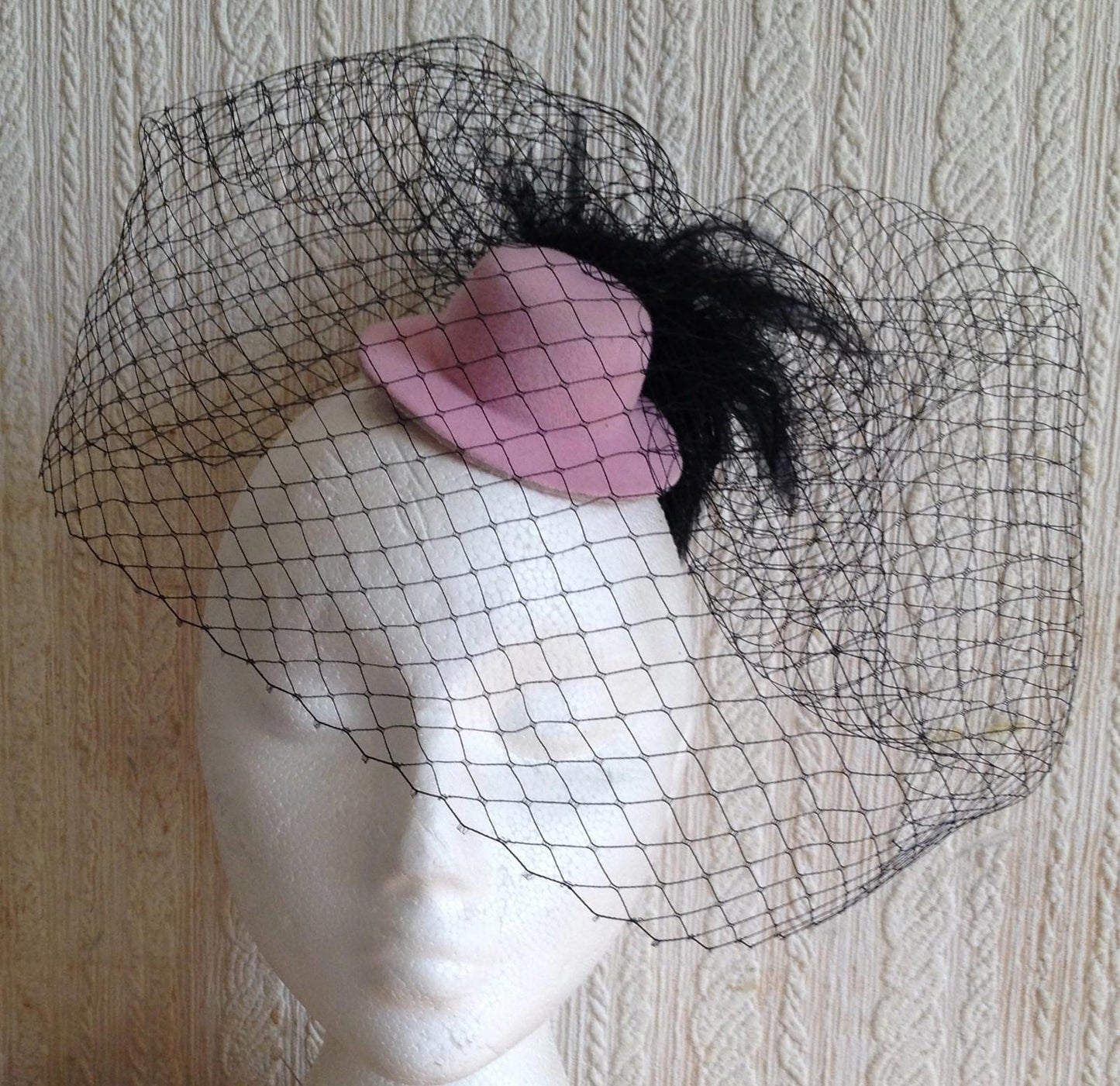 black veiling feather pink mini top hat fascinator millinery wedding ascot party
