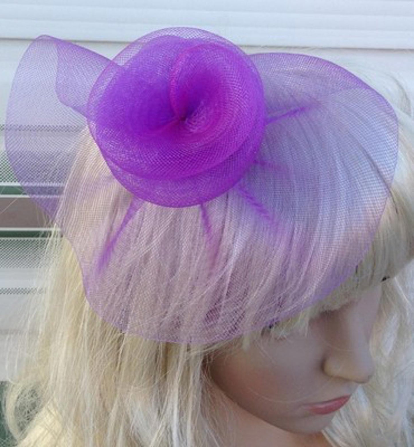 purple fascinator millinery feather brooch clip wedding hat bridal ascot race