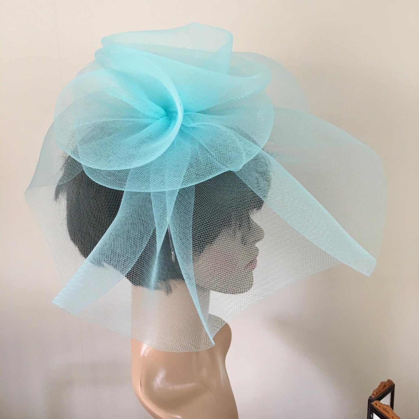 duck egg light pale baby blue feather headband fascinator millinery wedding