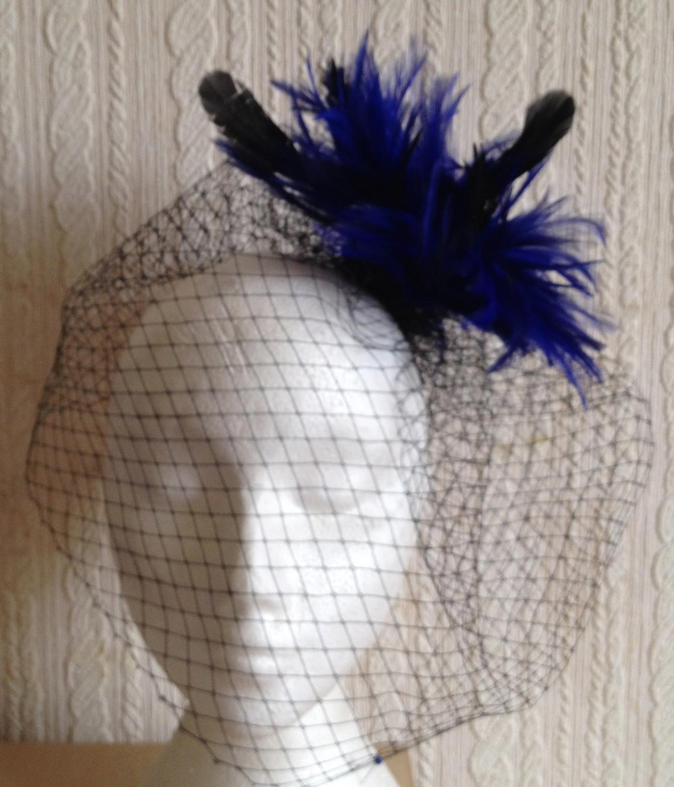 blue feather black veiling fascinator millinery hair clip ascot wedding bridal 1