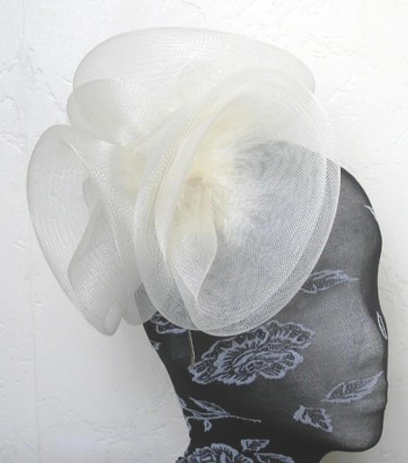 ivory feather fascinator millinery burlesque headband wedding hat hair piece