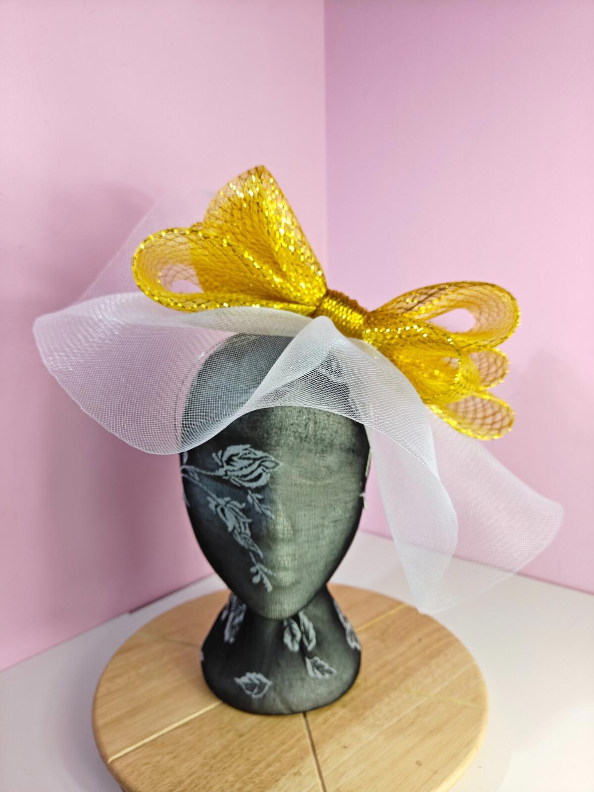 white gold fascinator millinery headband derby wedding hat ascot race