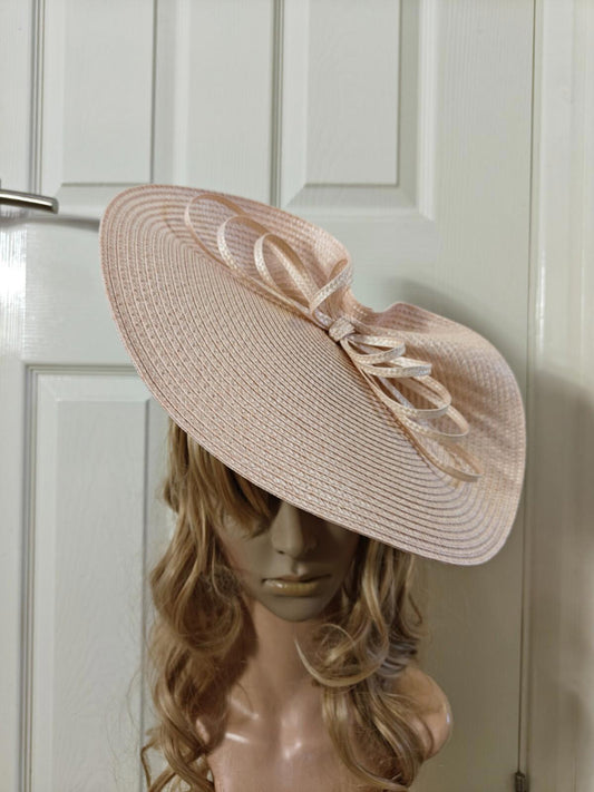 nude peach pink large straw fascinator millinery burlesque headband wedding hat