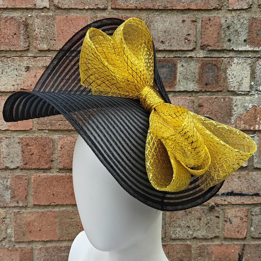 black gold bow crinoline fascinator millinery headband wedding hat party cosplay