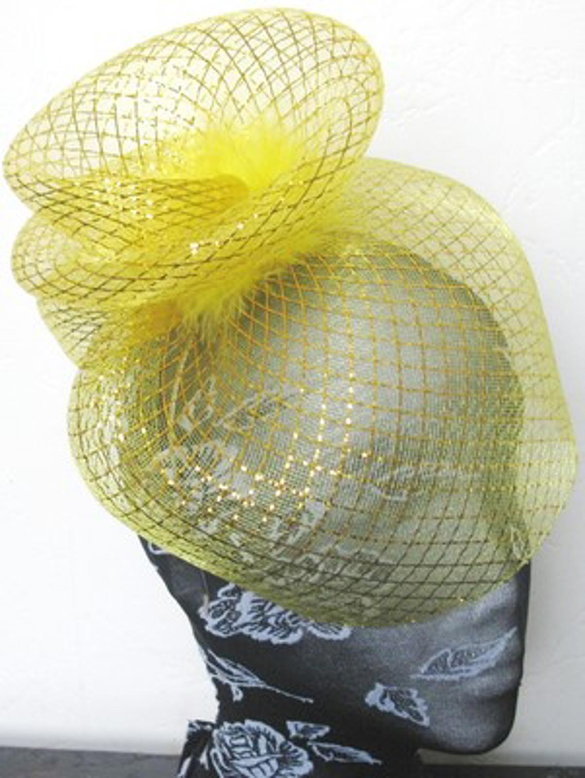 gold feather fascinator millinery burlesque headband wedding hat hair piece