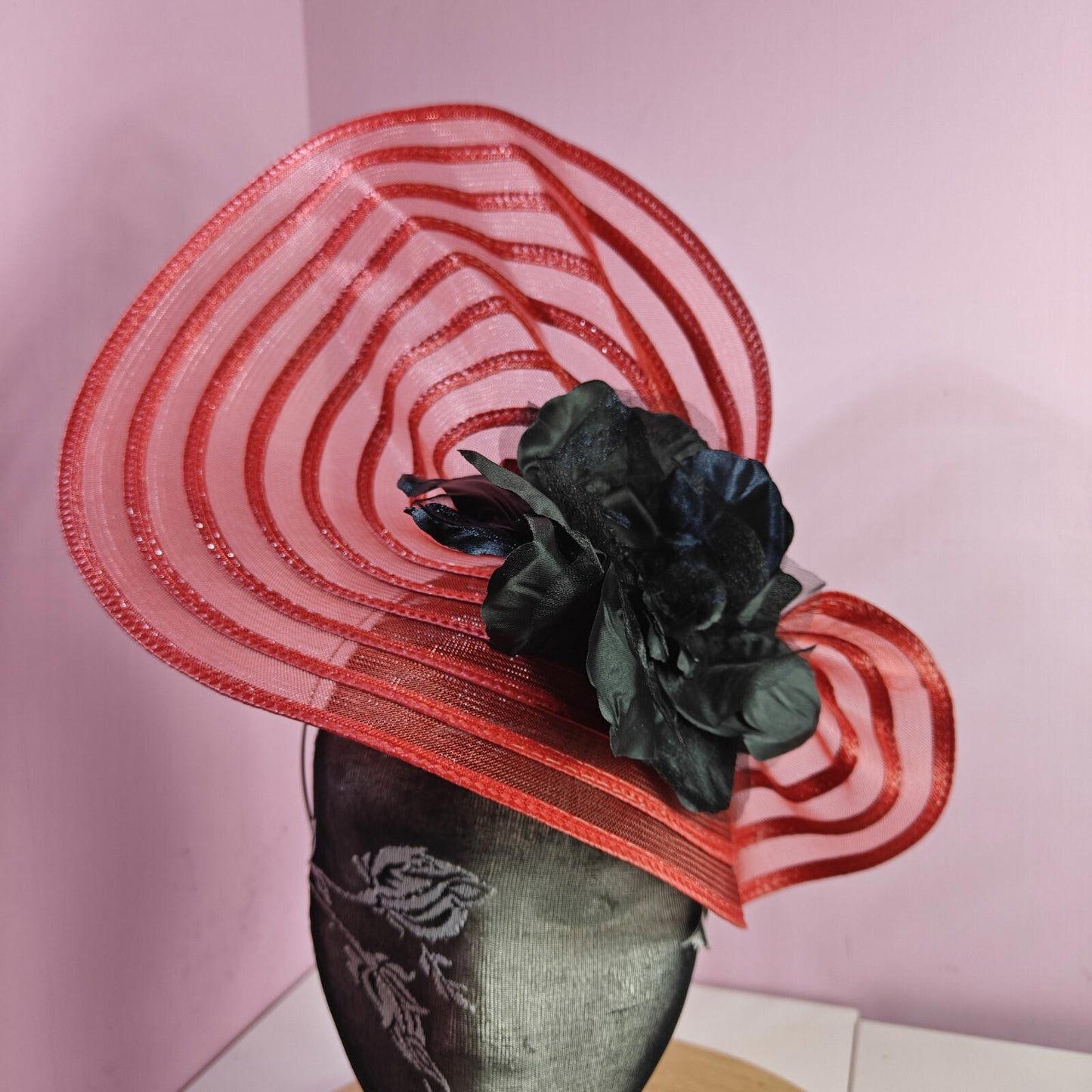 red black flower fascinator millinery wedding hat Kentucky Derby Royal Ascot