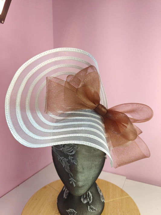 white brown bow fascinator millinery wedding hat Kentucky Derby Royal Ascot