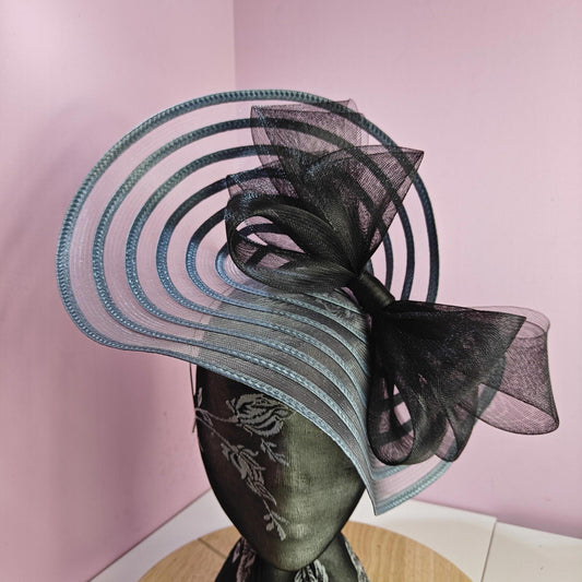 grey black bow fascinator millinery wedding hat Kentucky Derby Royal Ascot