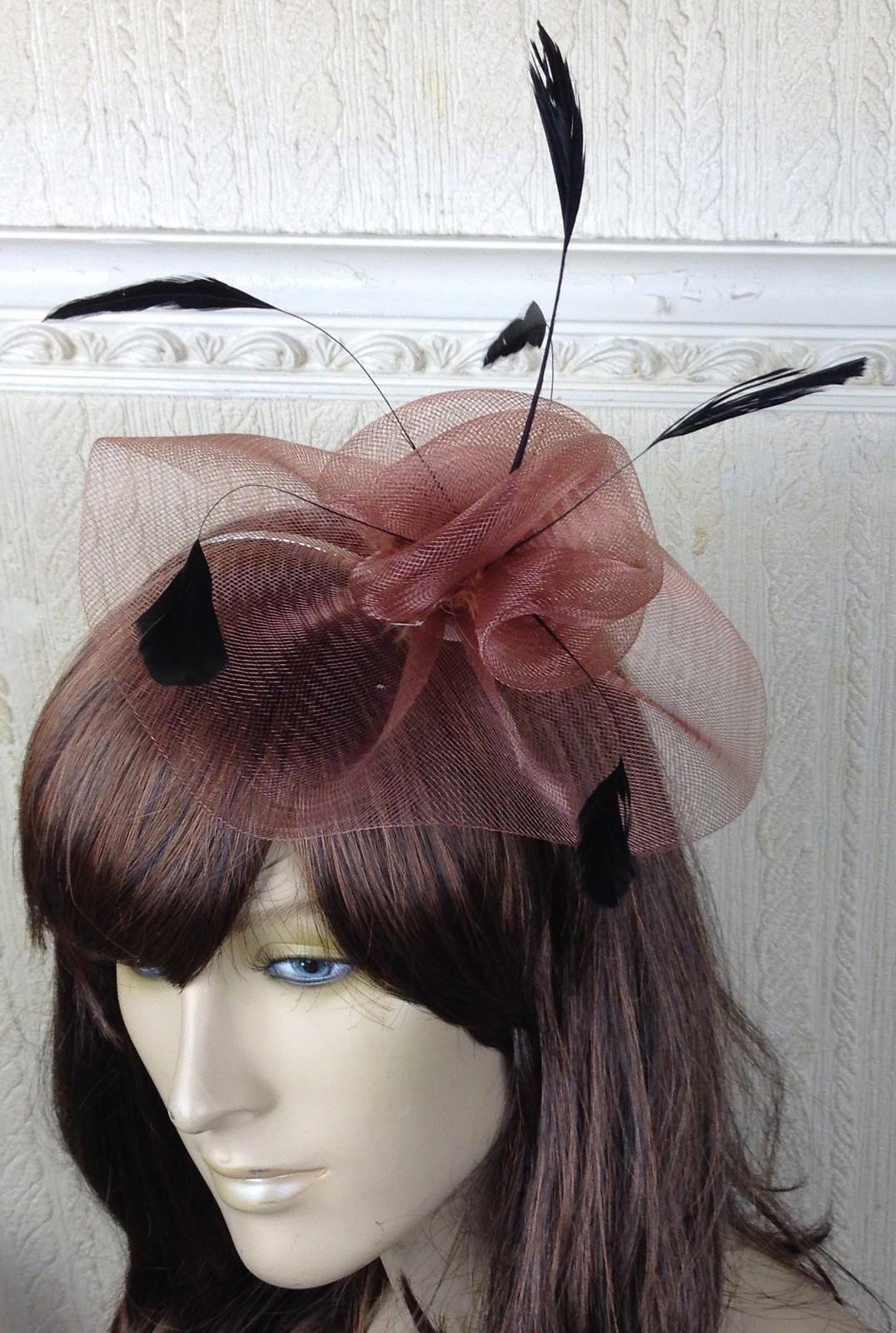 tan brown feather hair headband fascinator millinery wedding hat ascot race x