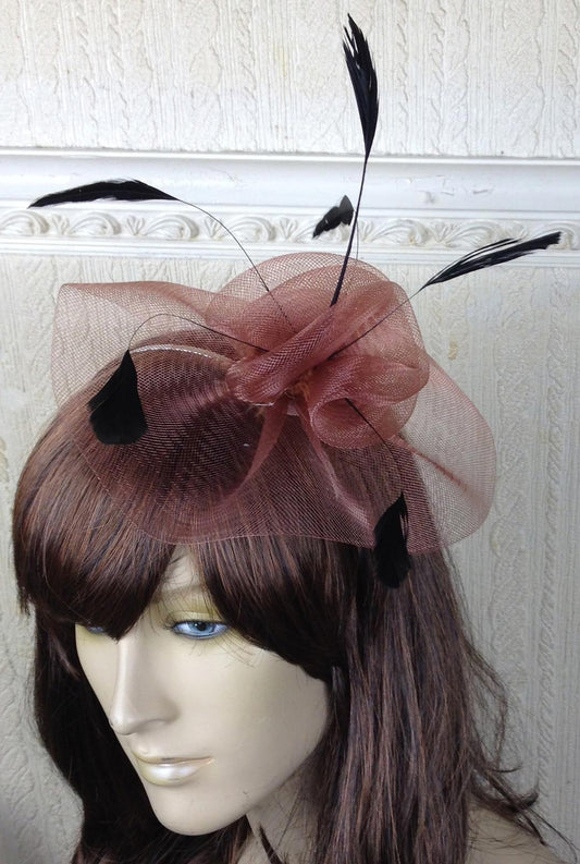 tan brown feather hair headband fascinator millinery wedding hat ascot race x