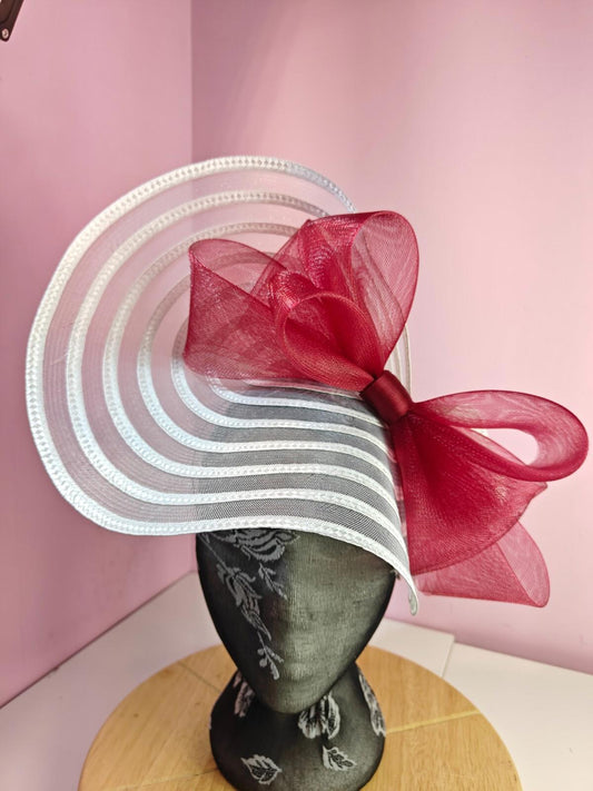 white dark red bow fascinator millinery wedding hat Kentucky Derby Royal Ascot