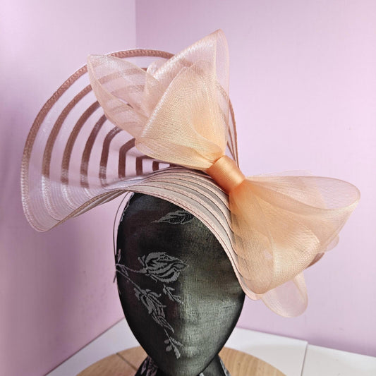 pink peach coral bow fascinator millinery wedding hat Kentucky Derby Royal Ascot