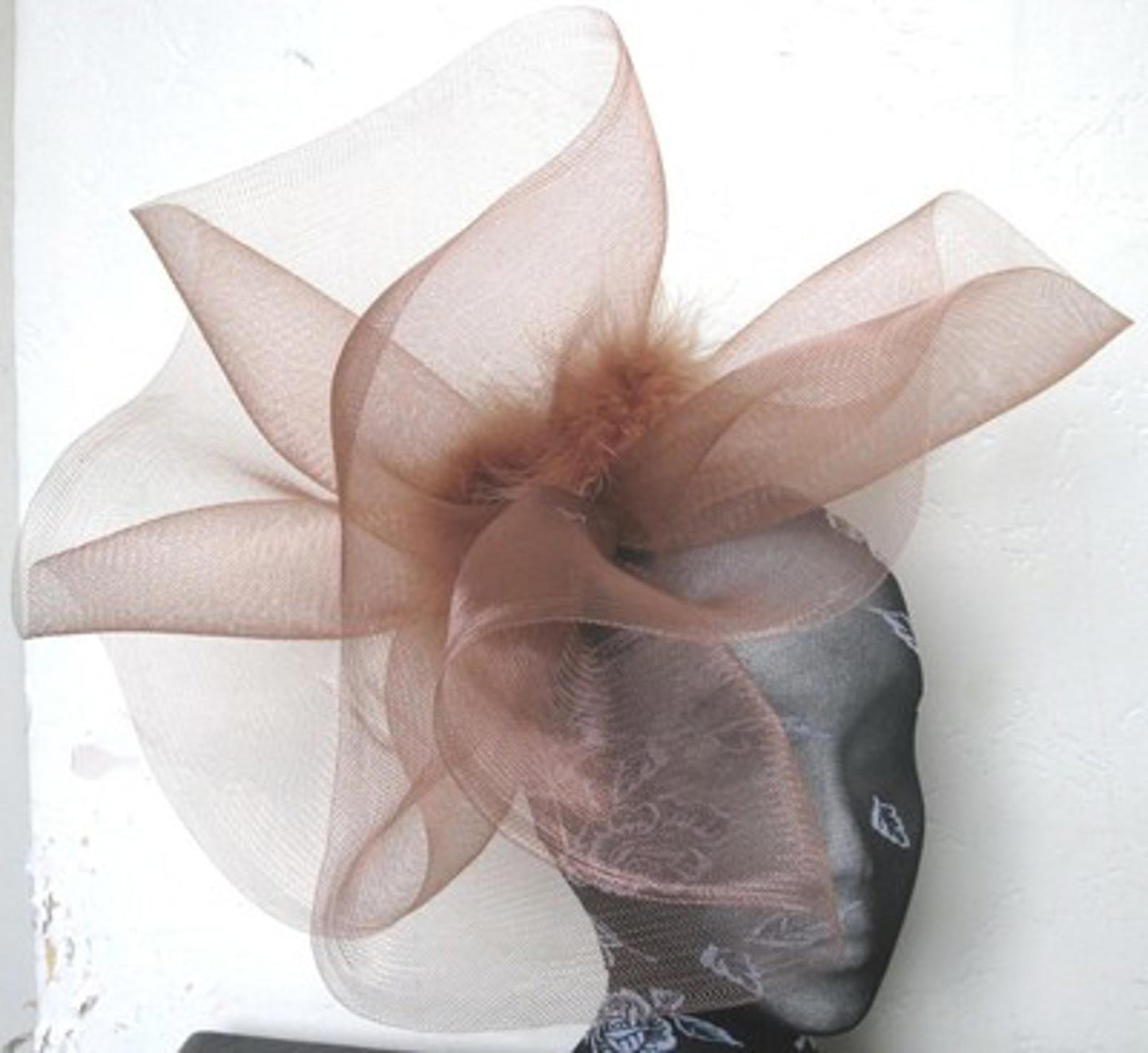 brown tan feather fascinator millinery burlesque headband wedding hat hair