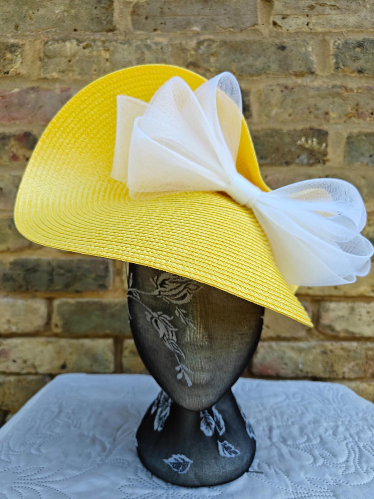 yellow white large straw fascinator millinery headband wedding hat ascot