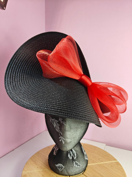 black red large straw fascinator wedding hat Kentucky Derby Royal Ascot