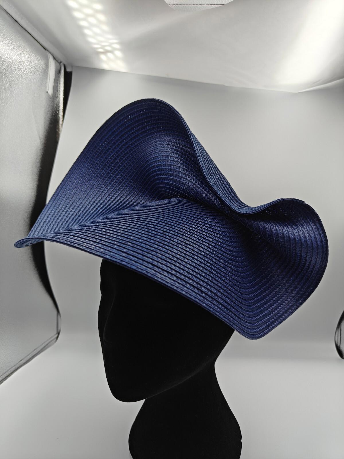 navy blue large straw fascinator millinery burlesque headband wedding hat