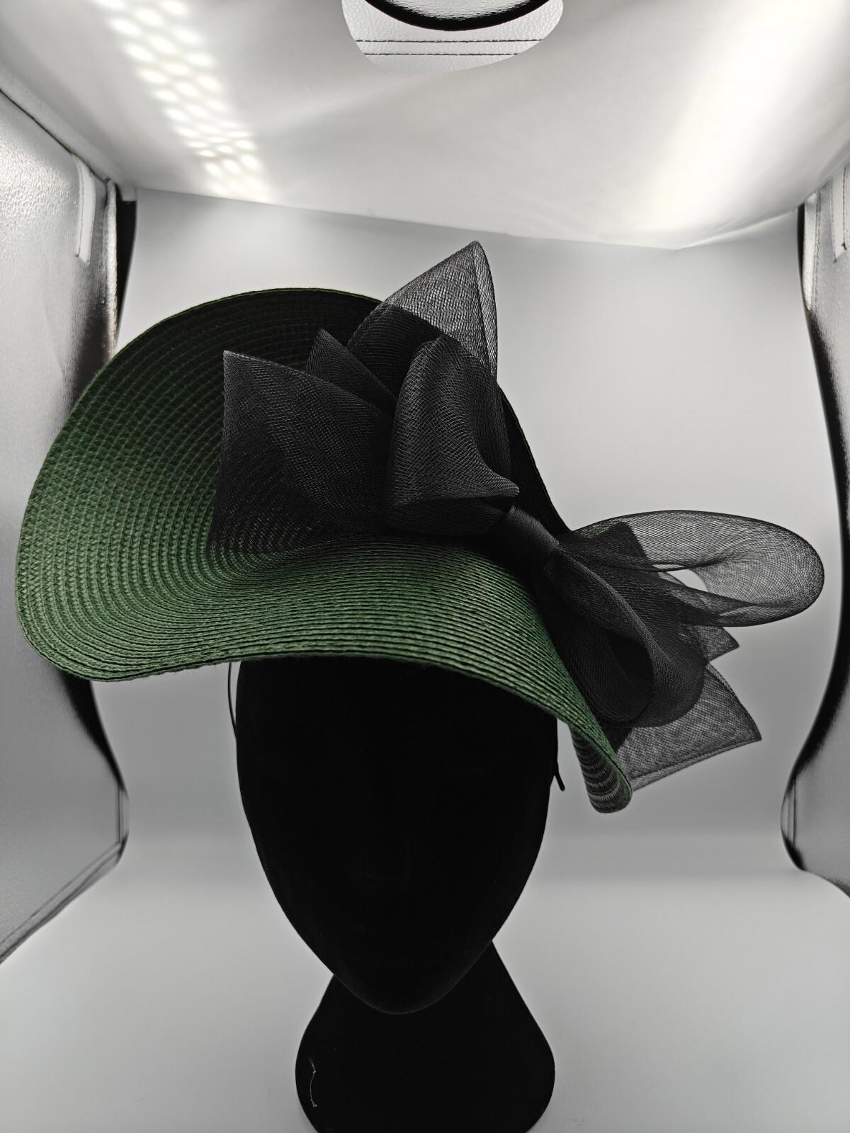 green black bow straw fascinator millinery burlesque headband wedding hat