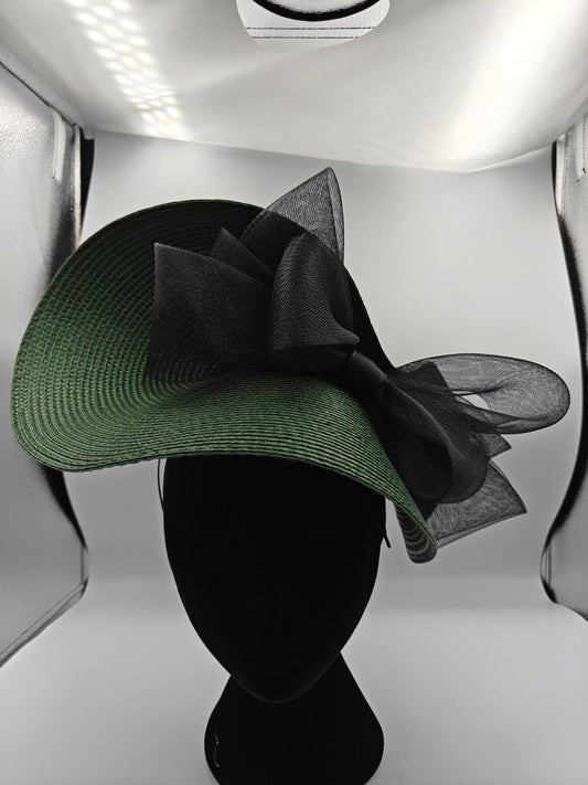 green black bow straw fascinator millinery burlesque headband wedding hat