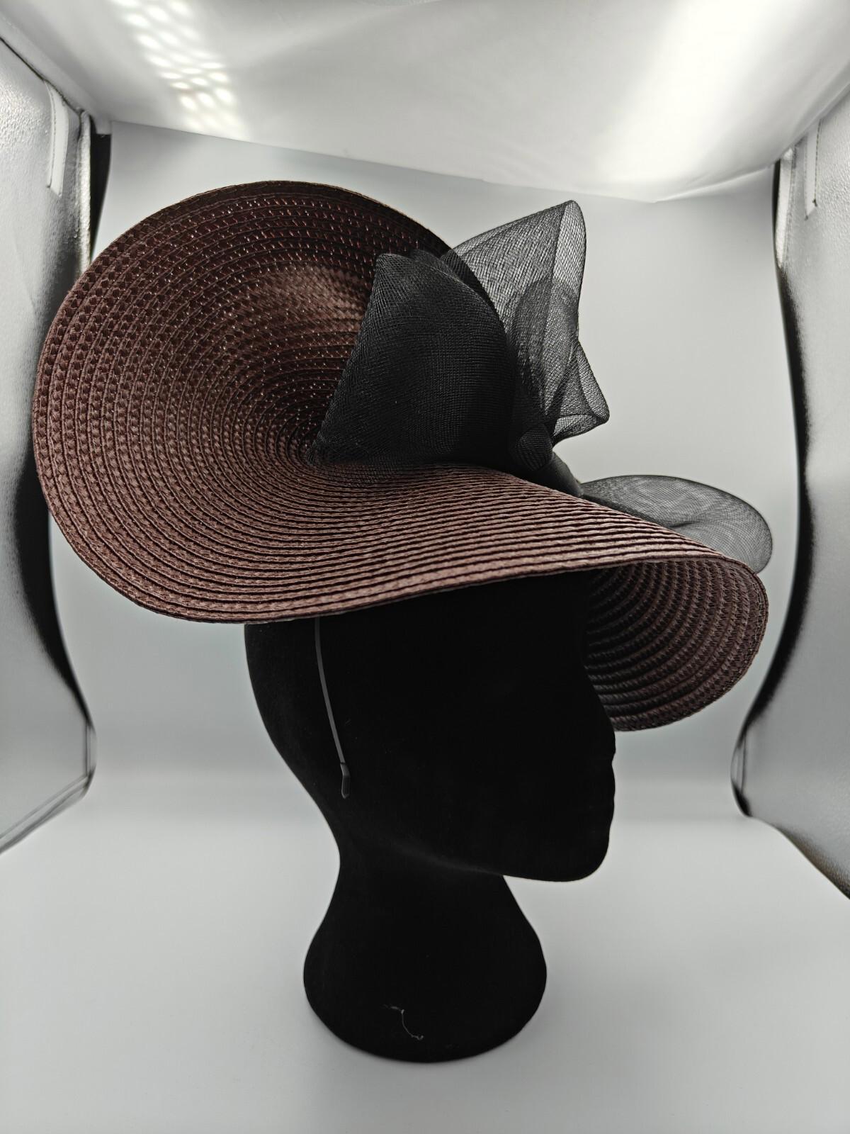 dark brown black bow straw fascinator millinery burlesque headband wedding hat