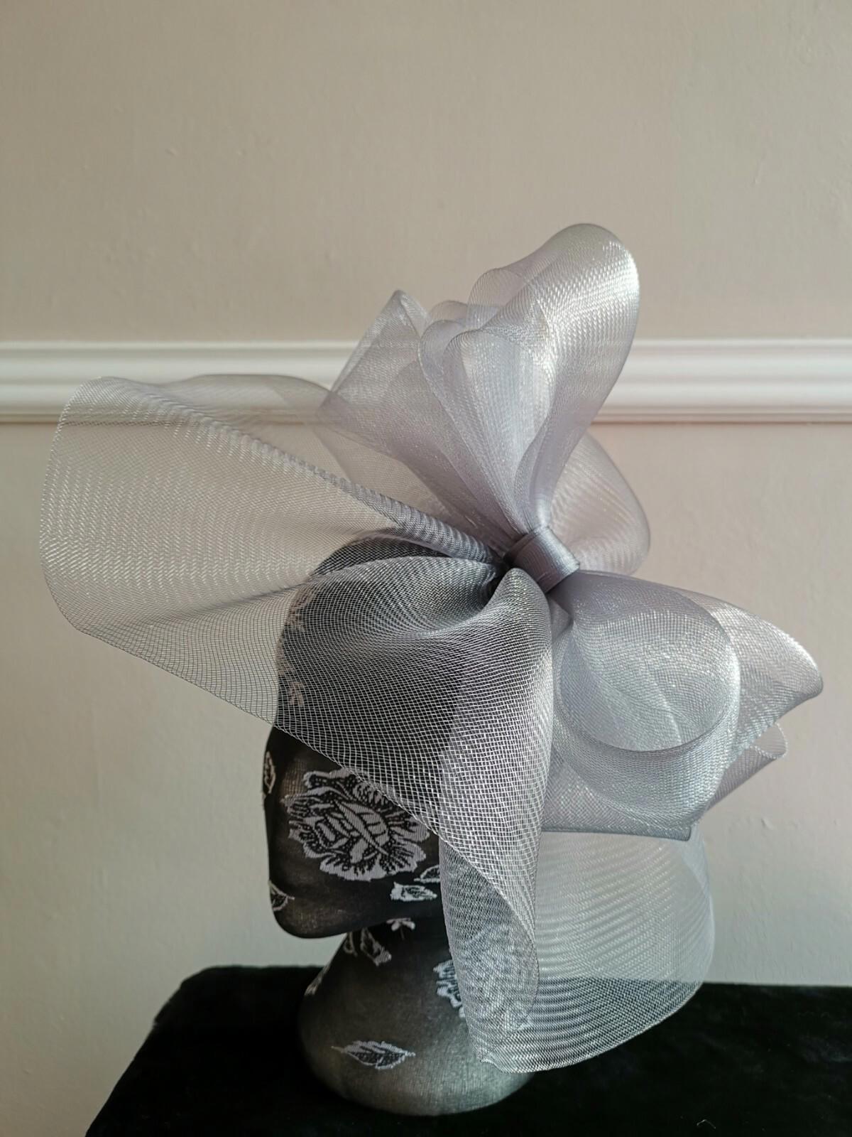 grey fascinator millinery burlesque headband wedding hat hair piece race ascot